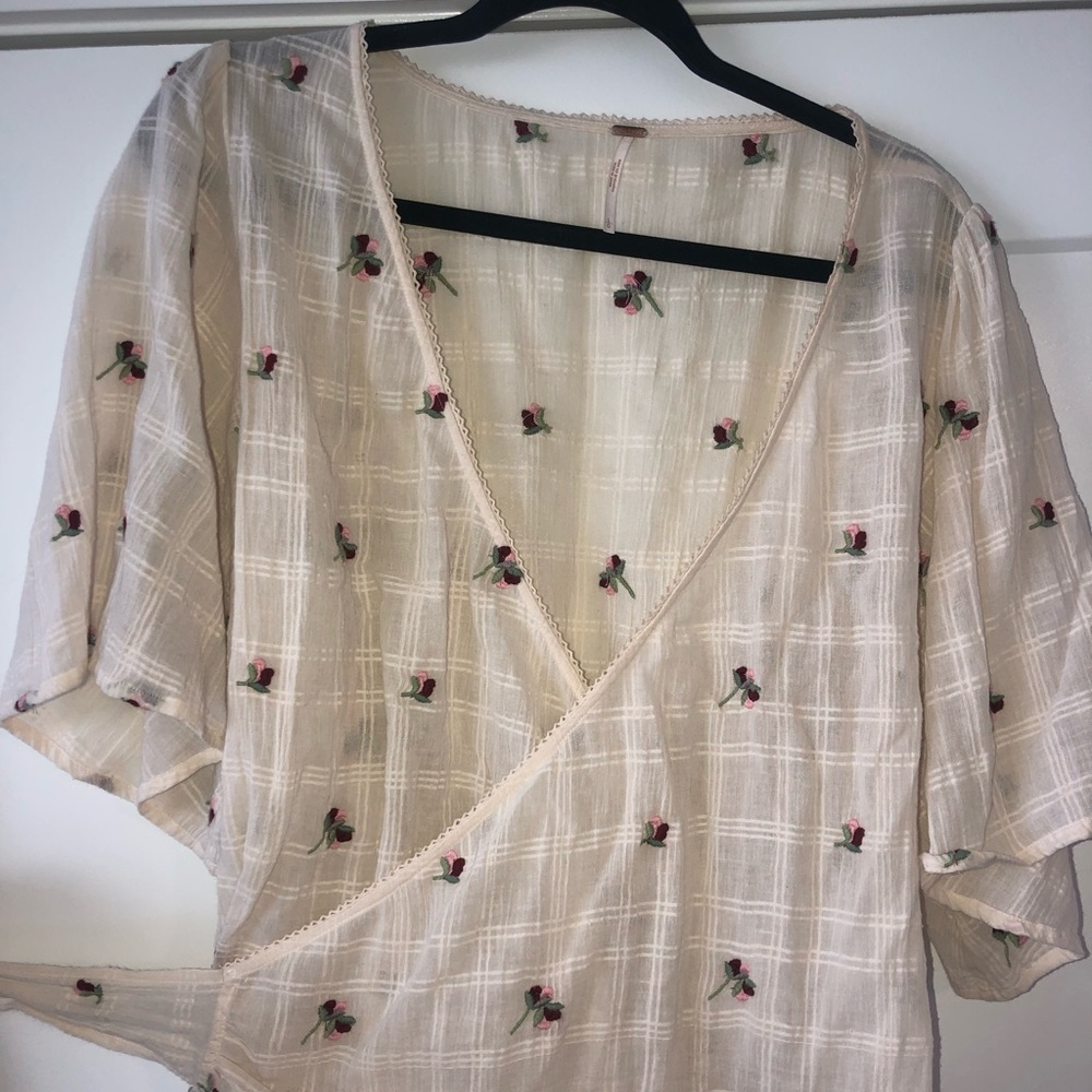 Free People Wrap Front with Tie Embroidered Top